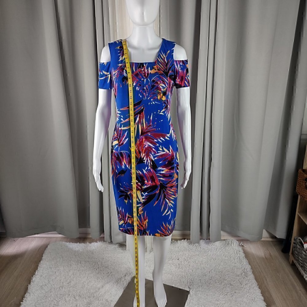 Calvin Klein Blue Tropical Floral Cruise Resort Cold Shoulder Dress, Size 2 - Picture 5 of 10